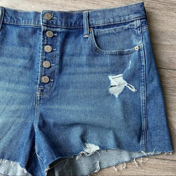 Gap Denim High Rise Distressed Button Fly Cut Off Shorts - Picture 3 of 11